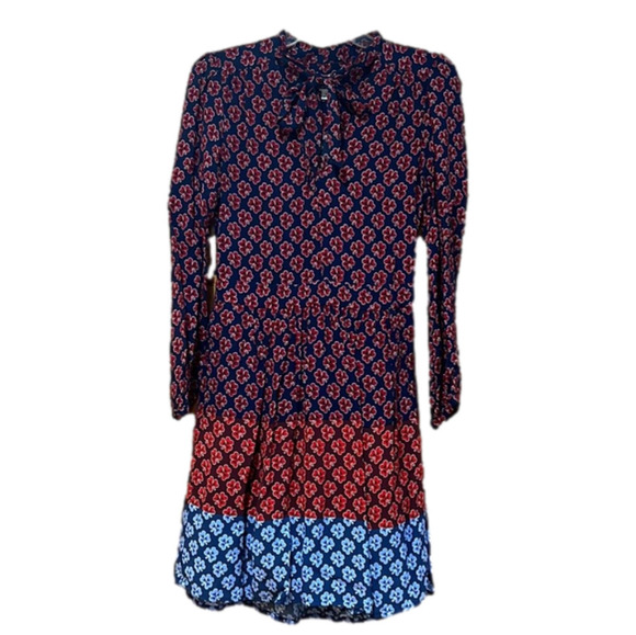 Gap Color Block Tie Neck Dress Blue and Red Size 2 - Picture 2 of 7